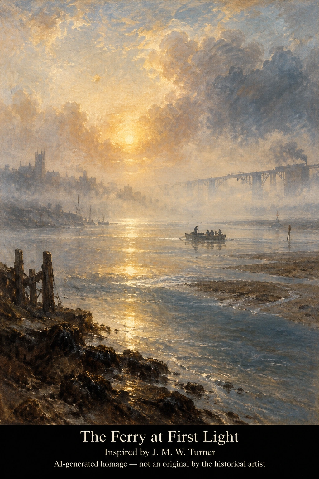 The Ferry at First Light — AI-generated homage inspired by J. M. W. Turner
